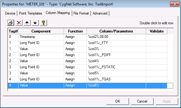 Column Mapping — Component Table